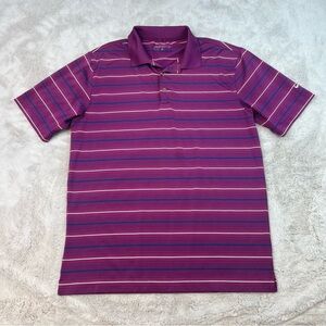 Nike Golf Dri Fit Polo Shirt Mens Medium Purple Stripe Stretch